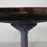 Art Deco Bistro table with cast iron frame and pine top, 1930s