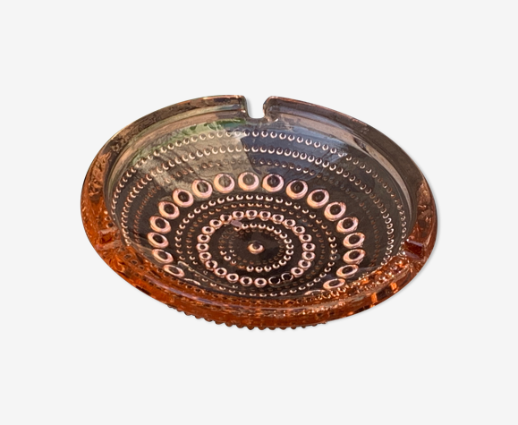 Cendrier en verre rose motif en relief vintage 1960