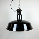 Industrial midcentury black enamel factory lamp, 1950s