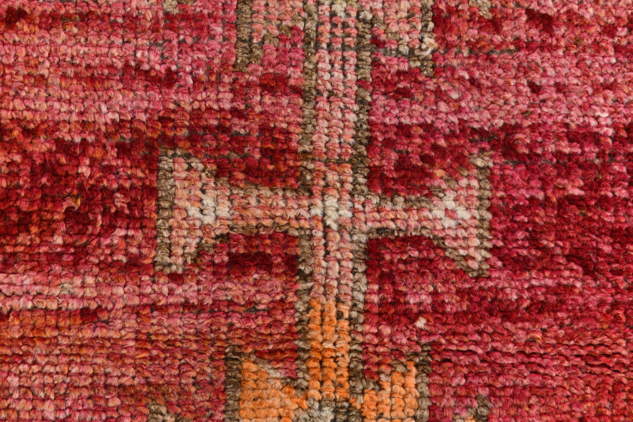 Tapis oriental turc rouge et rose, 88 x 329 cm