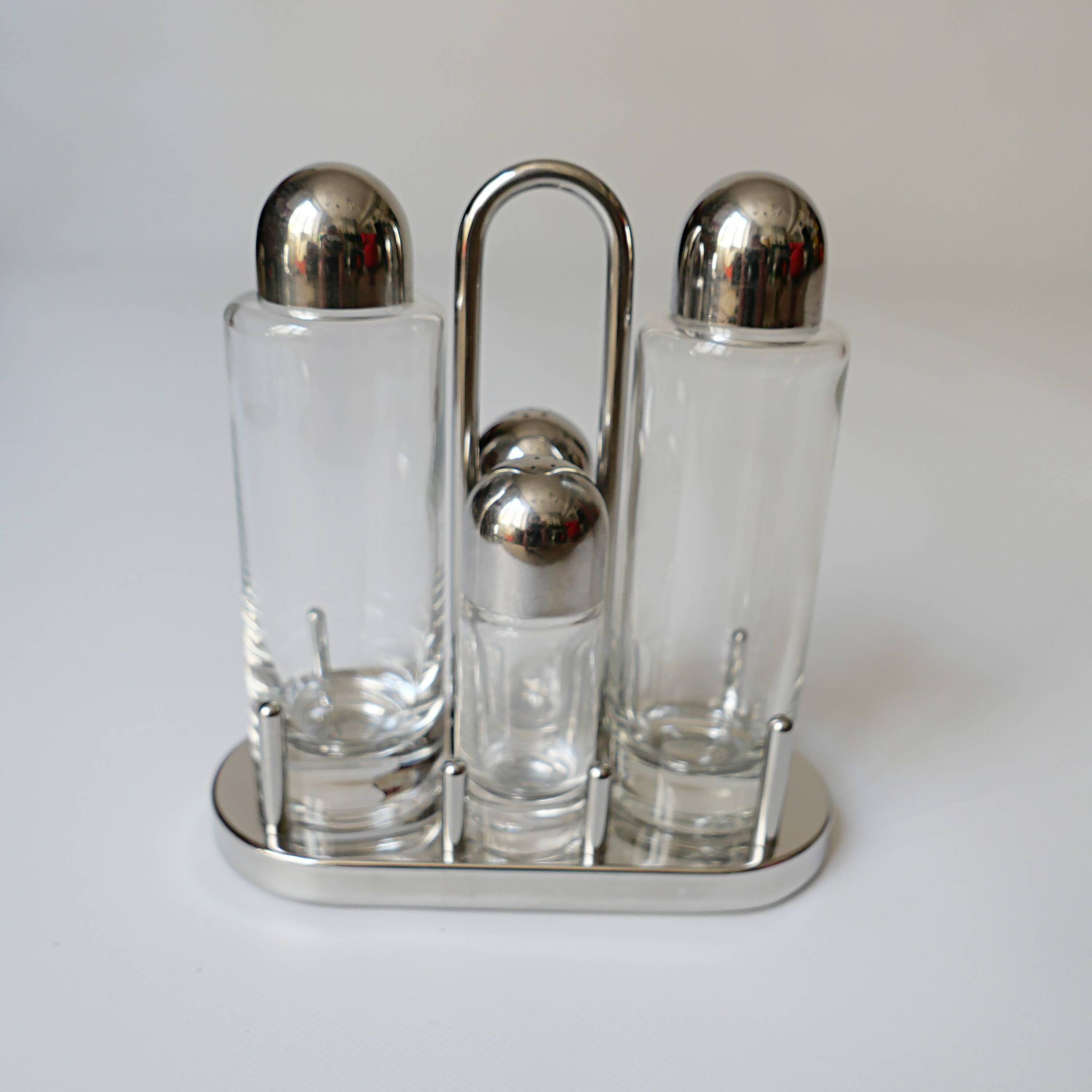 design Ettore Sottsass set Alessi the poor vinegar oil in glass and metal