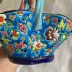 Large Basket Emaux de Longwy F3 B5000 - Twisted Turquoise Handle -