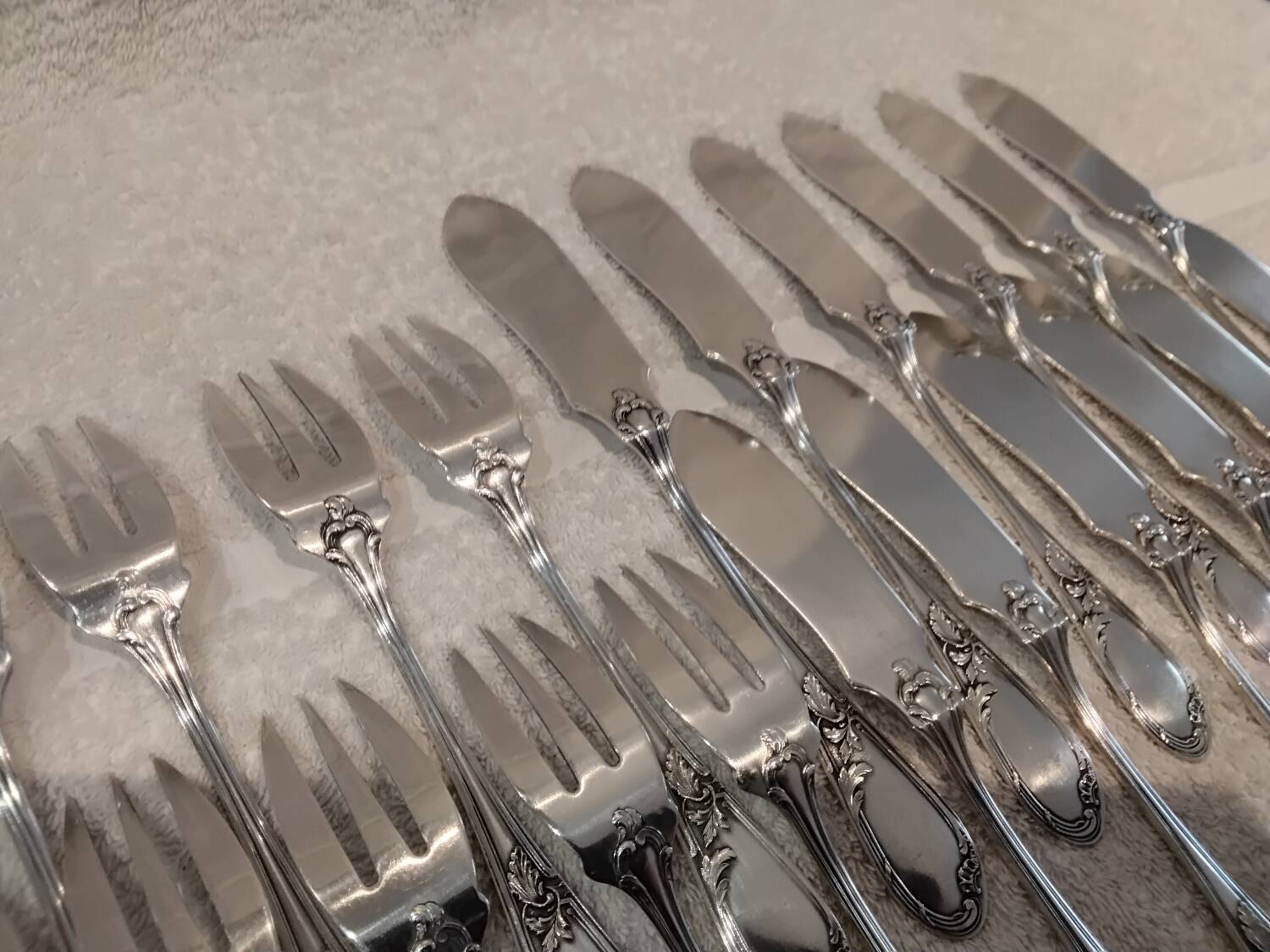 12 fish cutlery sets 24p silver metal decor ribbons rocaille