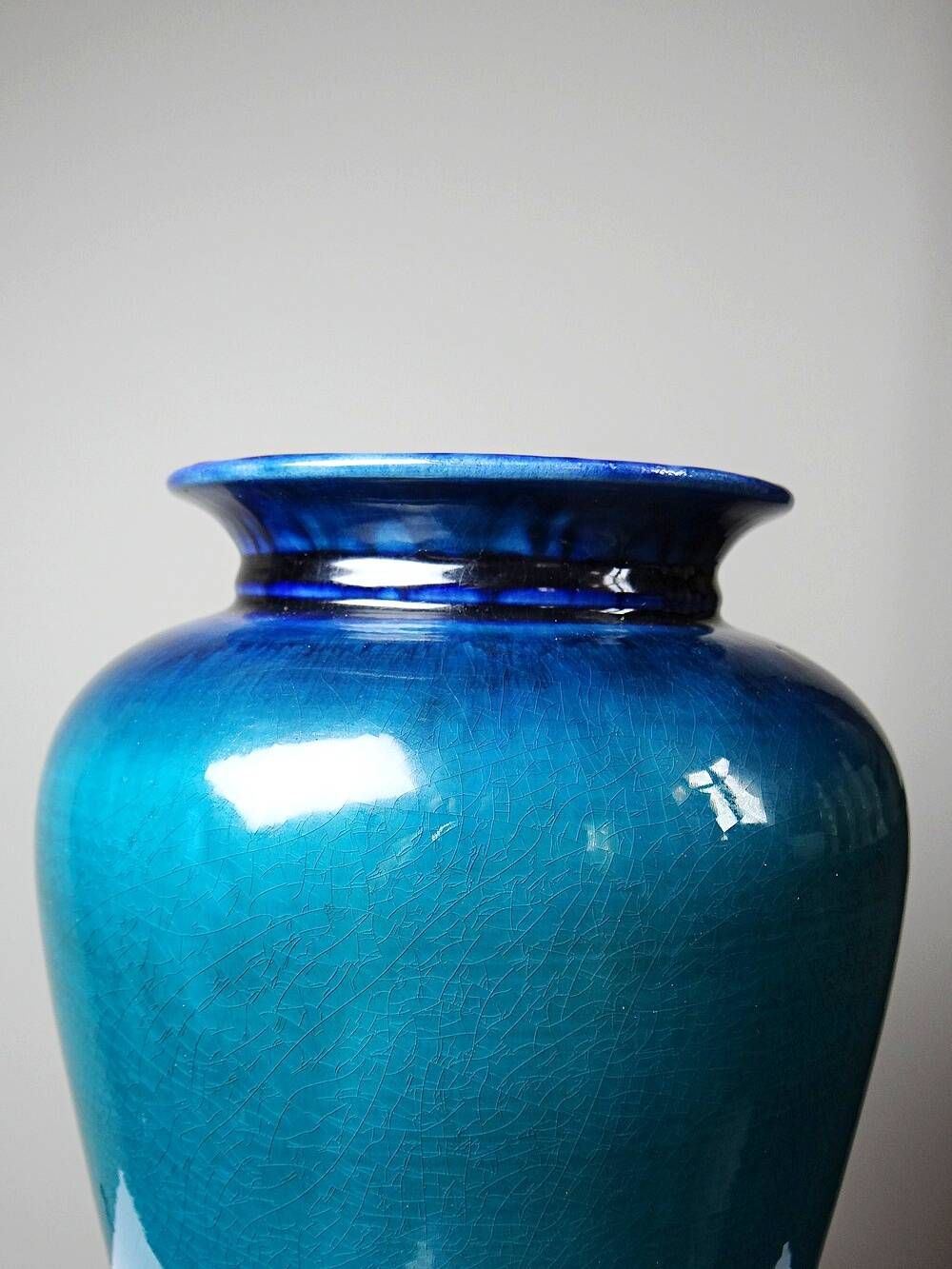 Vintage vase Dinis Portugal in turquoise and cobalt blue ceramic, 1970s.