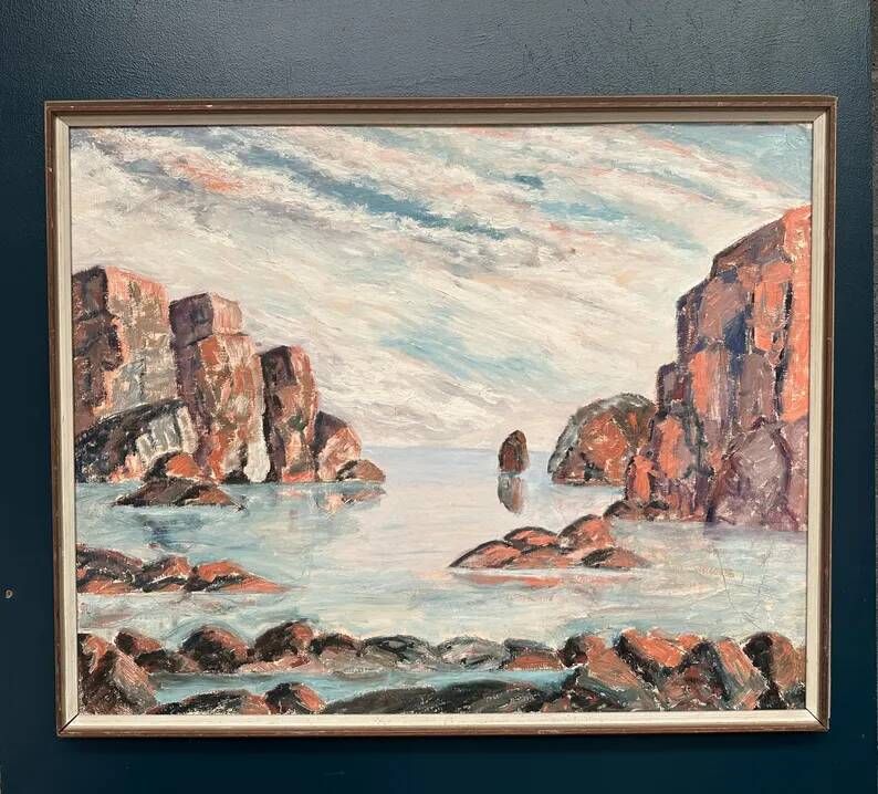Original Large Swedish Oil on Panel – “Coastal Landscape” – Signed – Vintage & Framed