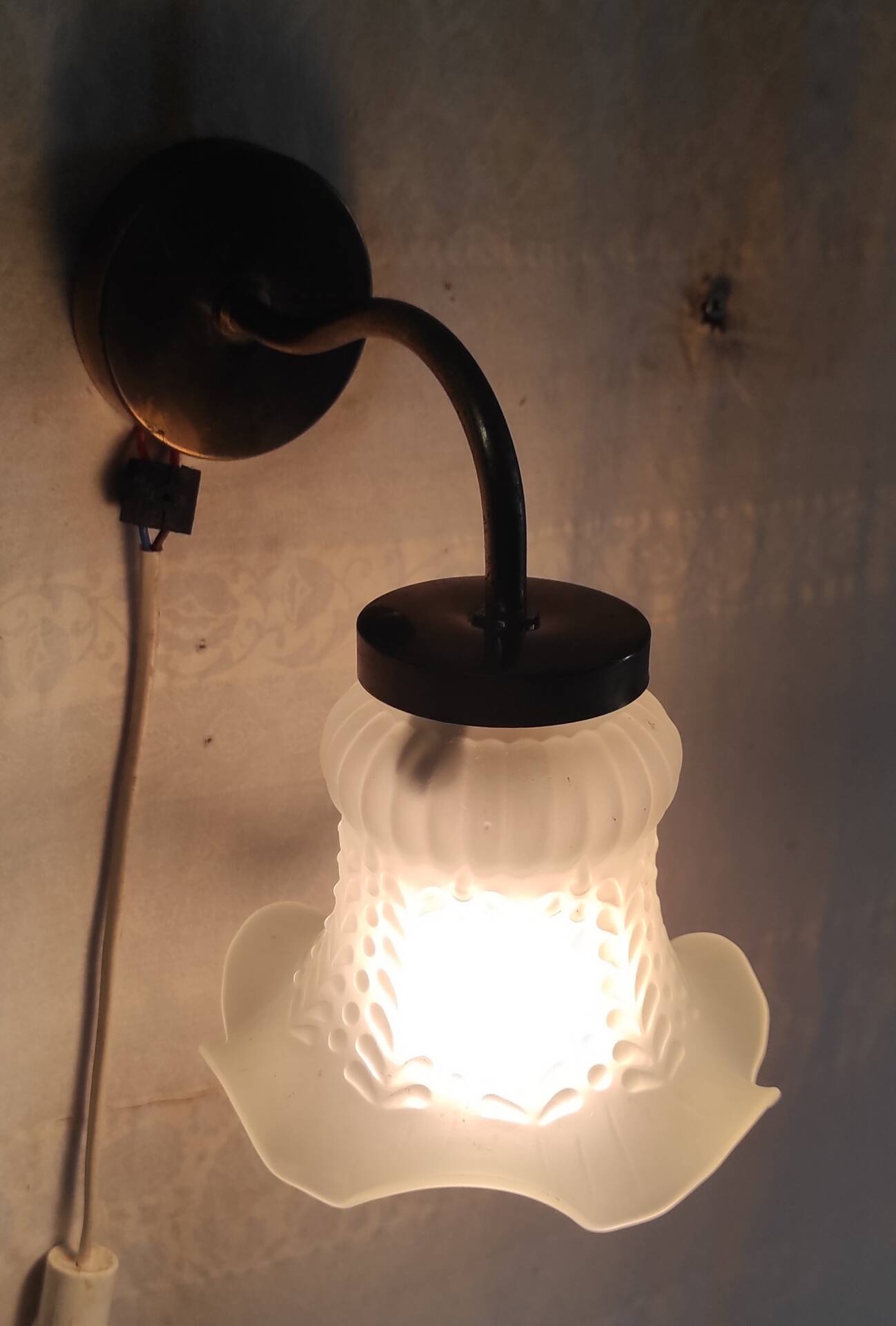 Swan neck wall lights in brass and glass - mid 20th century.