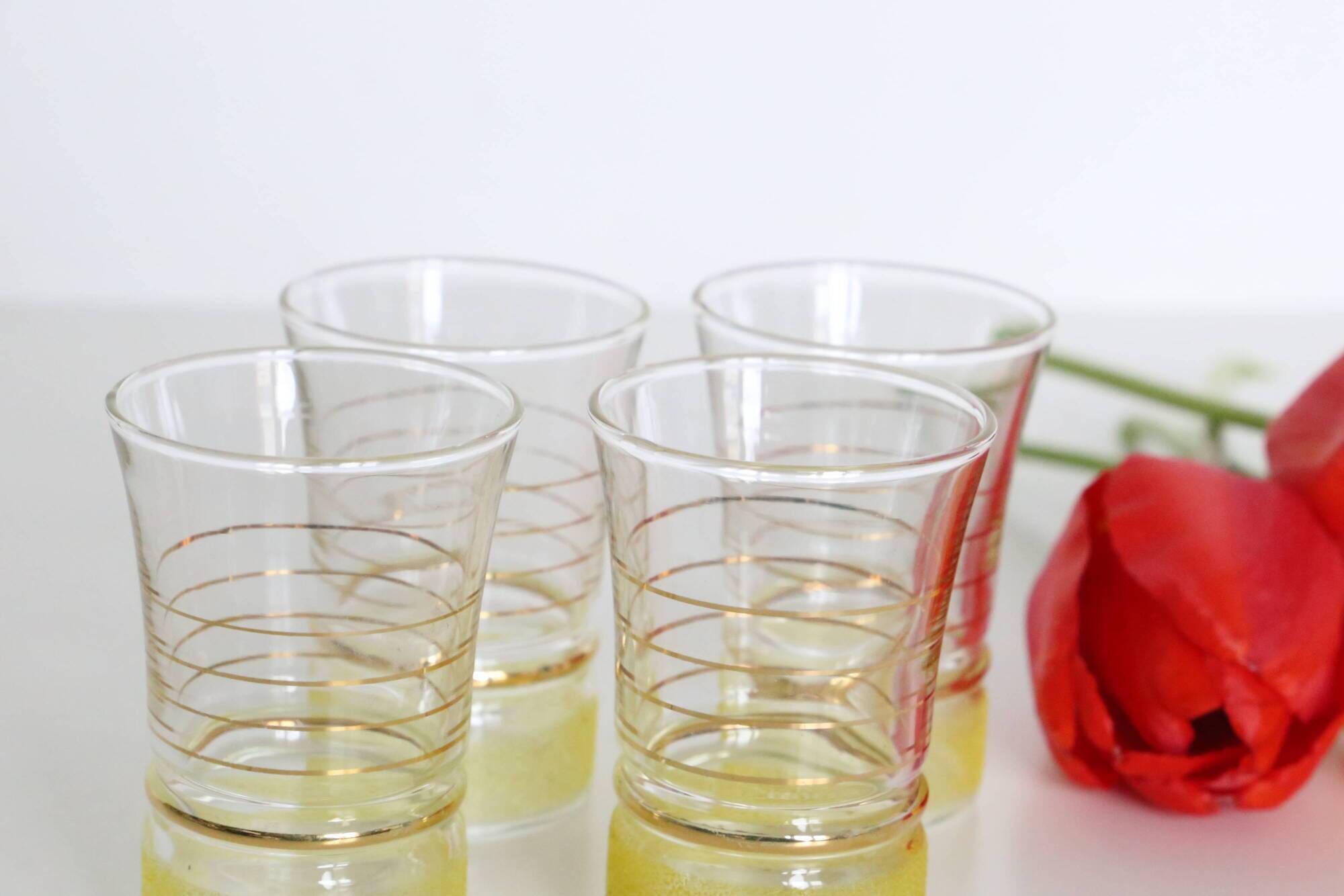 Set of 4 vintage glasses, yellow and gold granita, vintage, authentic, 50s