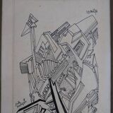 Painting drawing the city Jules Mougin, the poet postman Abstract art brut