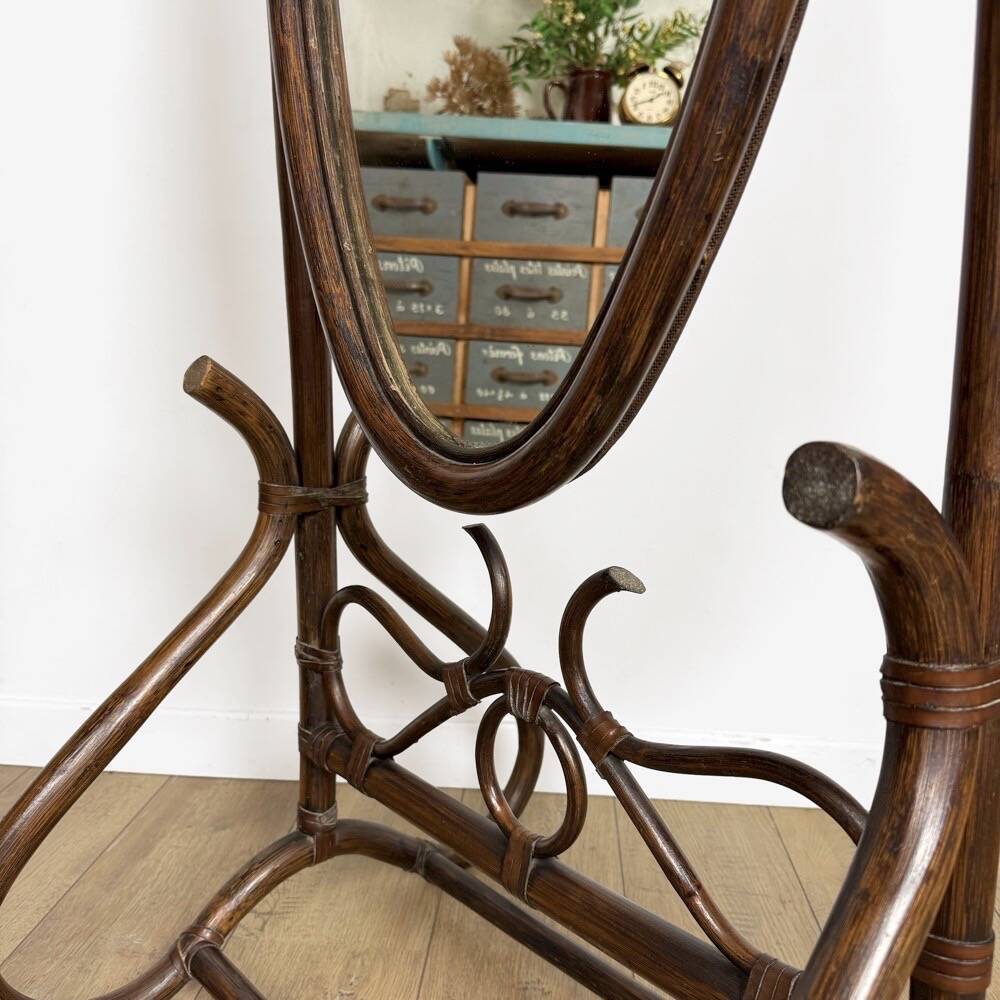 1960s curved wooden cheval mirror
