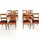 Set of Ten Orange Fabric Upholstery and Walnut Dining Chairs, Italy