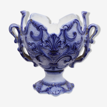 Vase cache-pot bleu motifs riches