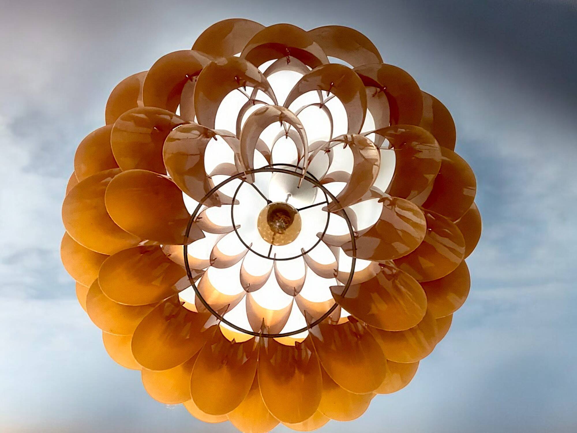 Scandinavian style orange acrylic hanging lamp by Bonita, 1970s