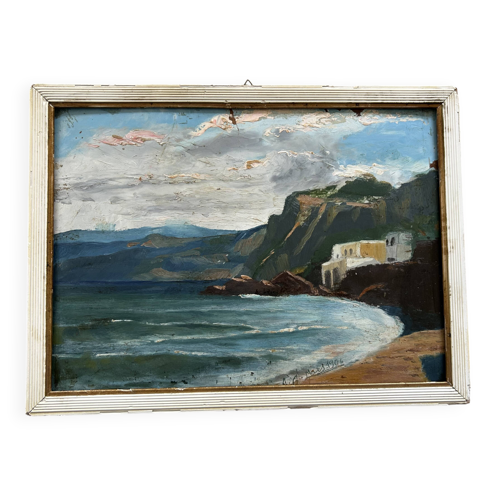 Oil on cardboard signed, dated 1904.