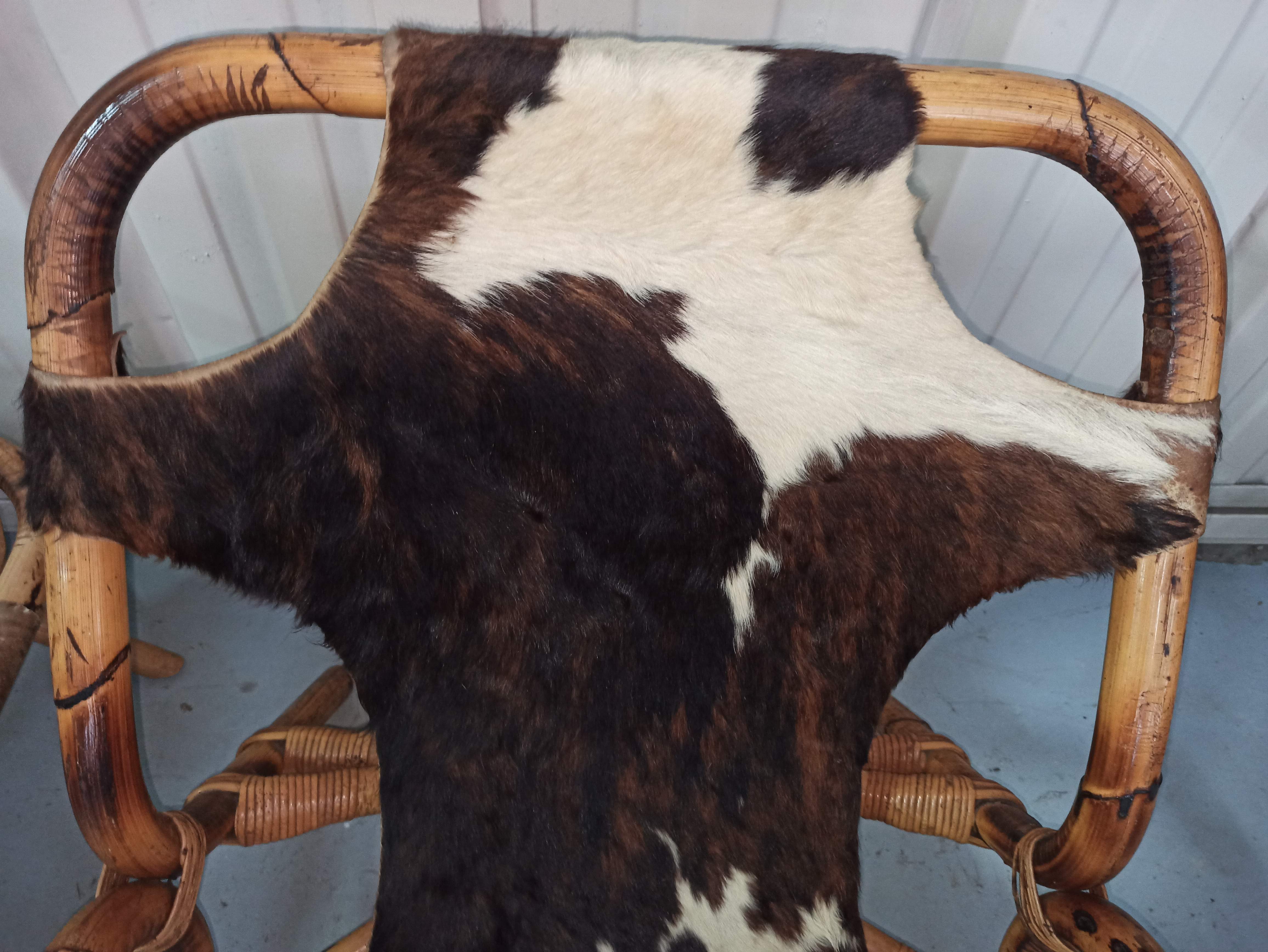 Pair of armchairs bamboo leather skin rohé noordwolde