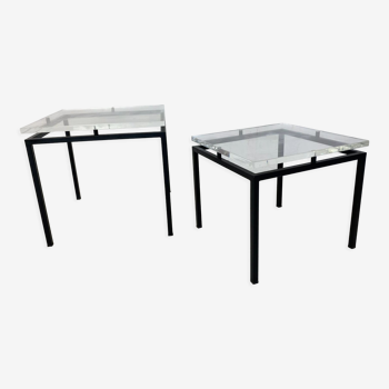 Tables d’appoint vintage modernistes en verre acrylique et acier, années 1980, ensemble de 2