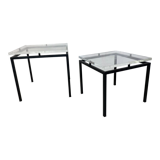 Vintage modernist acrylic glass and steel side tables, 1980s, set of 2