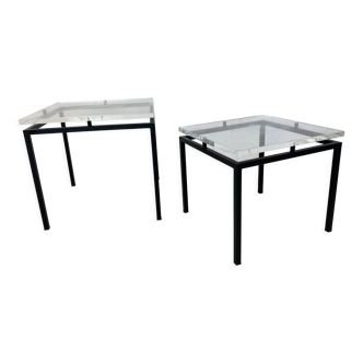 Vintage modernist acrylic glass and steel side tables, 1980s, set of 2