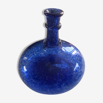 Vase soufflé main Murano d' un moucheté bleu profond