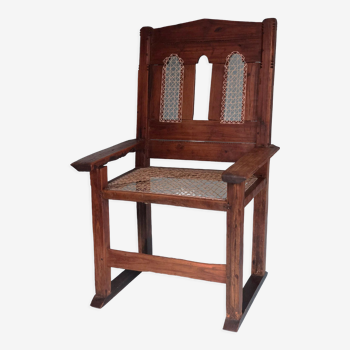 Antique Indian Hand Carved Teak Chair 1940s