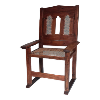 Antique Indian Hand Carved Teak Chair 1940s