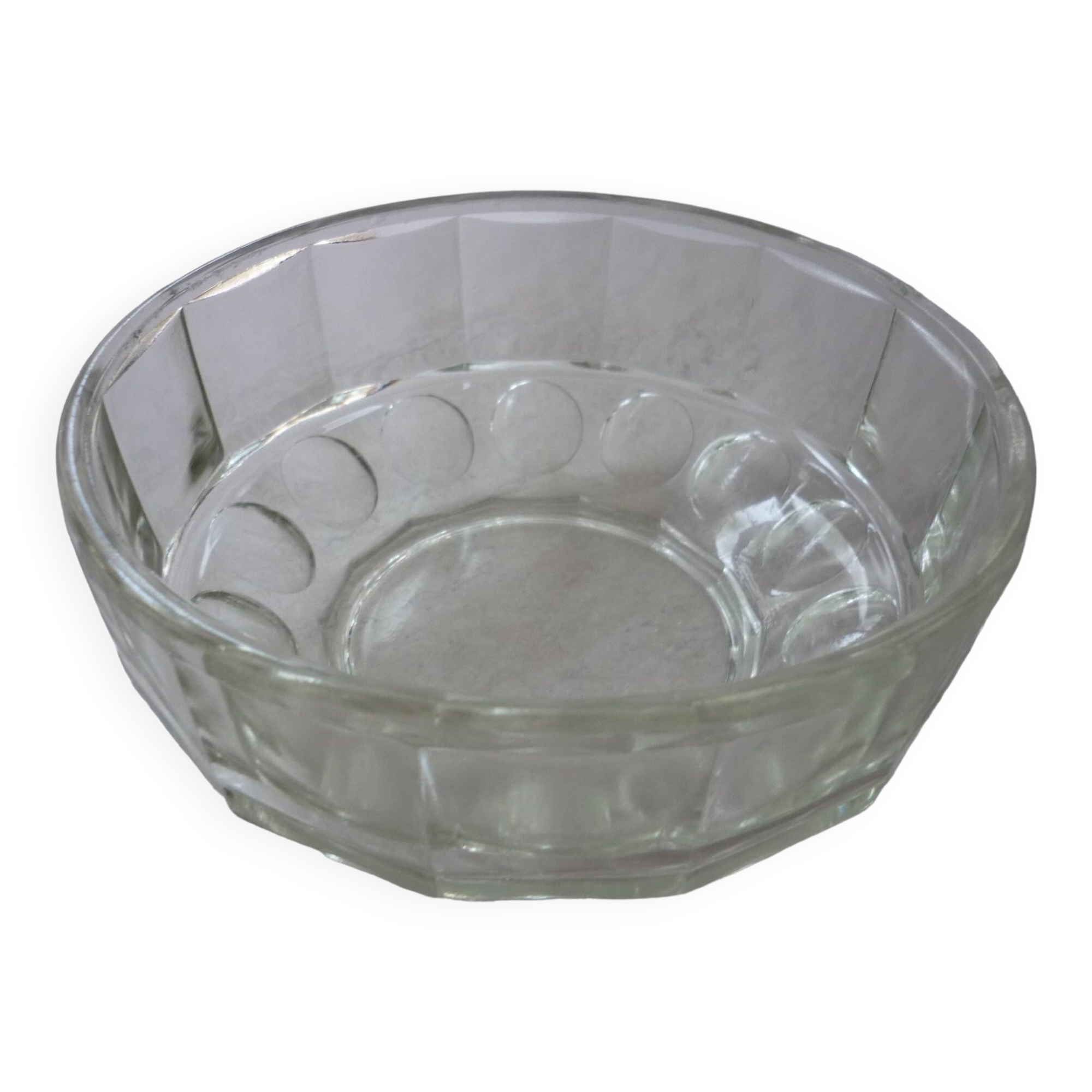 Round salad bowl in old art deco glass