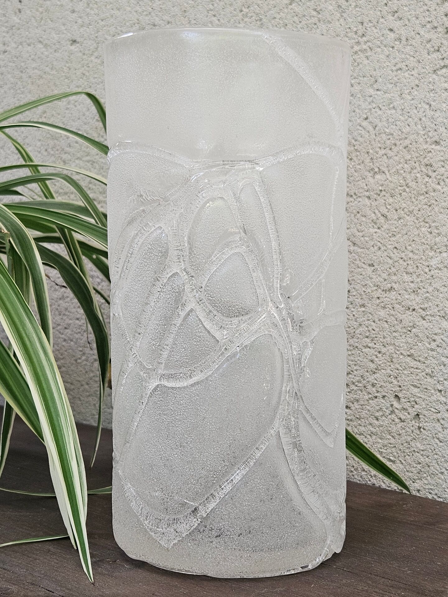 Vintage ice effect blown glass vase