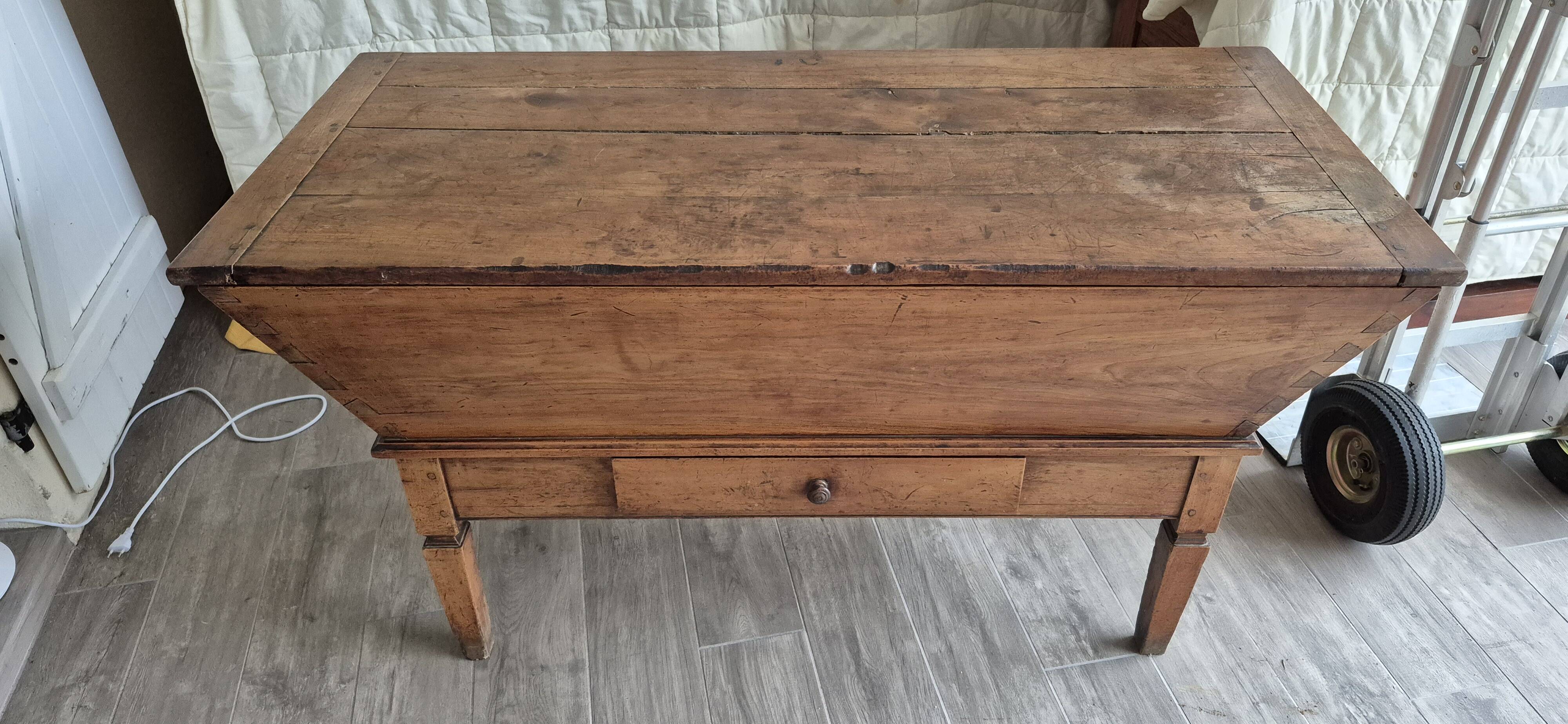 Old dough mixer/Massive wooden board with lid and drawer