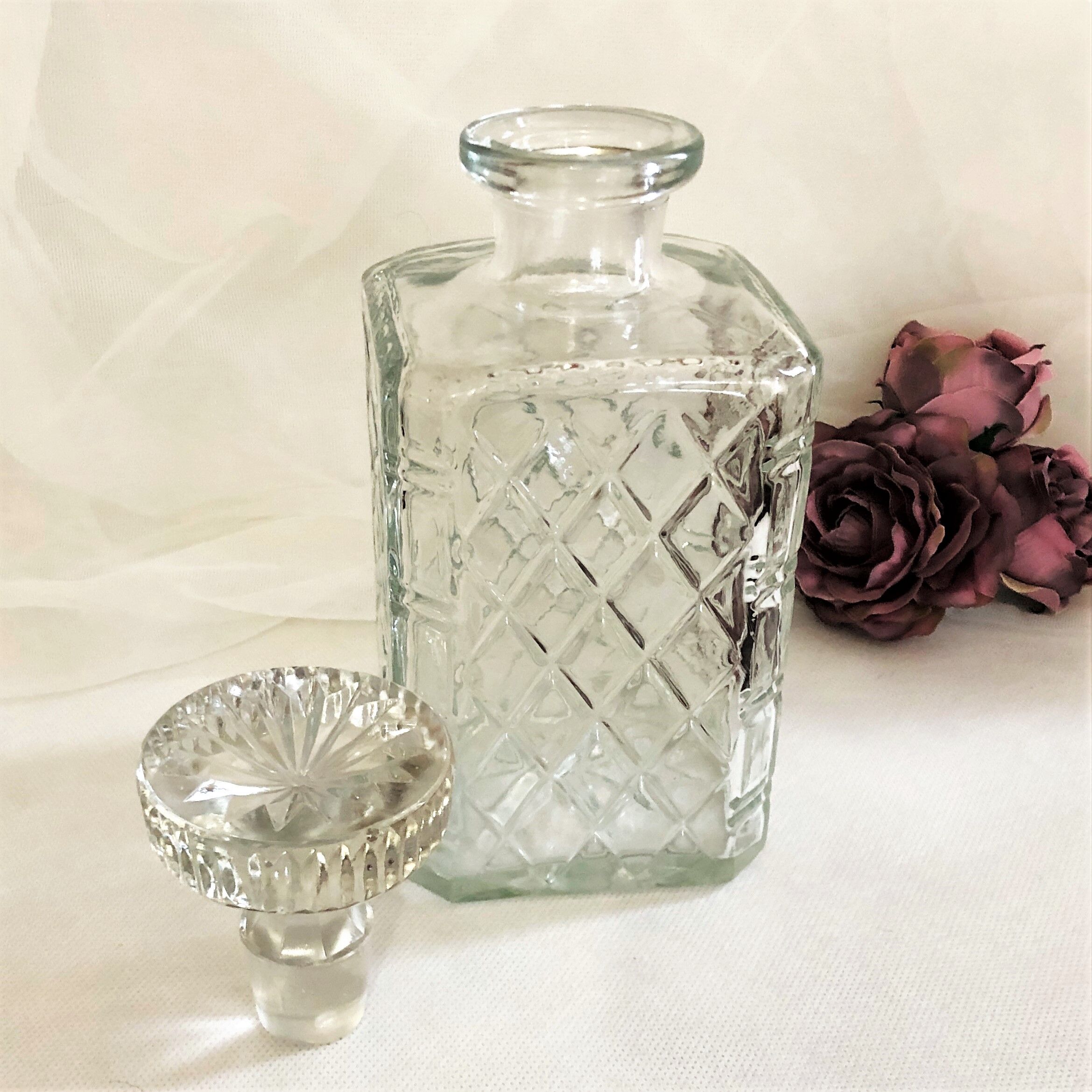 Old whisky or decant decanter textured crystal souflé in vintage checkerboard