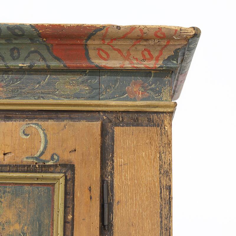 Antique Rustic Farmhouse Folk Art Painted Bridal Cabinet 1822