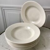 Set of 8 hollow plates Digoin Sarreguemines model Alphabet relief beige 40s