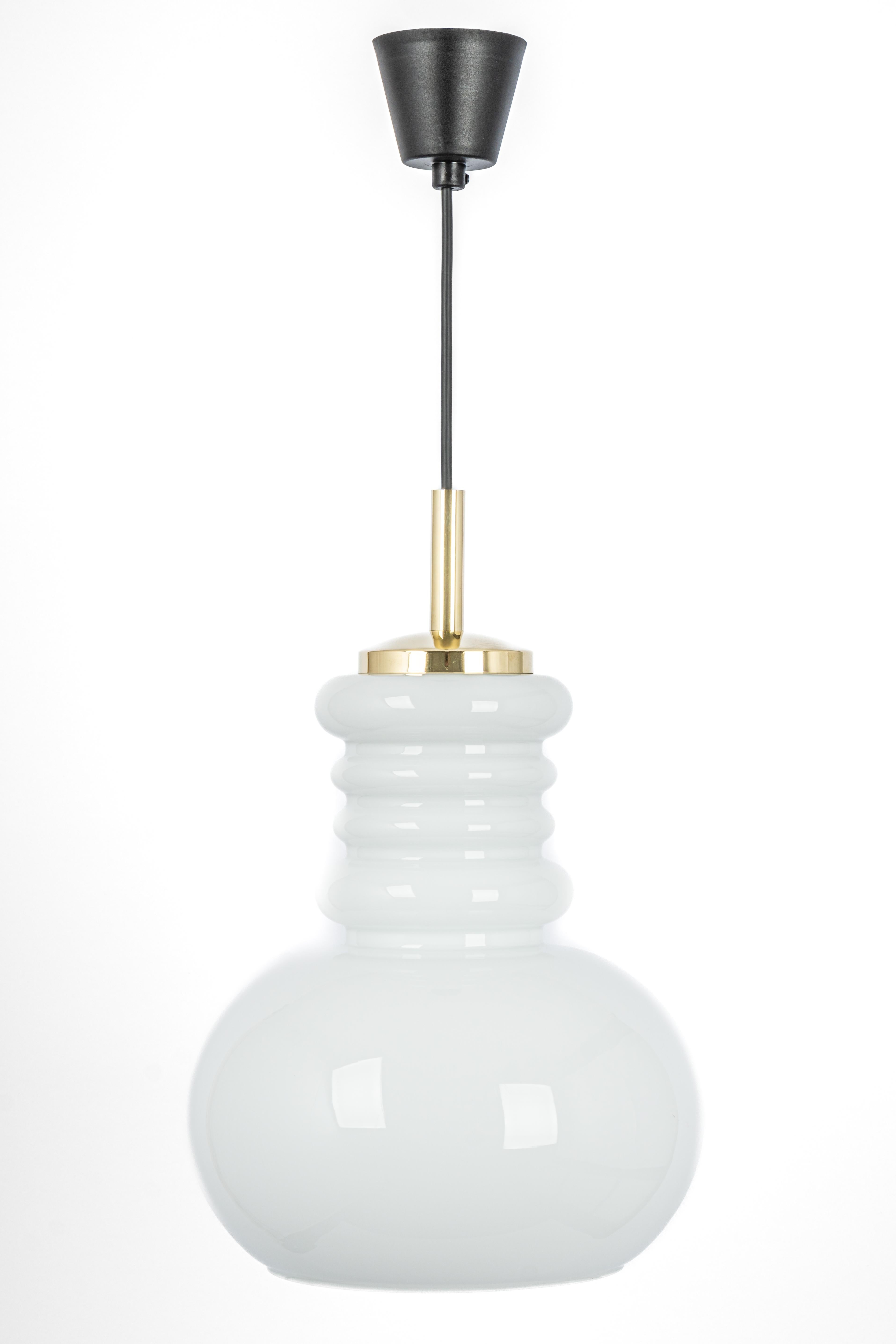 Large white opaline glass pendant light by Peill Putzler, Germany, 1970.