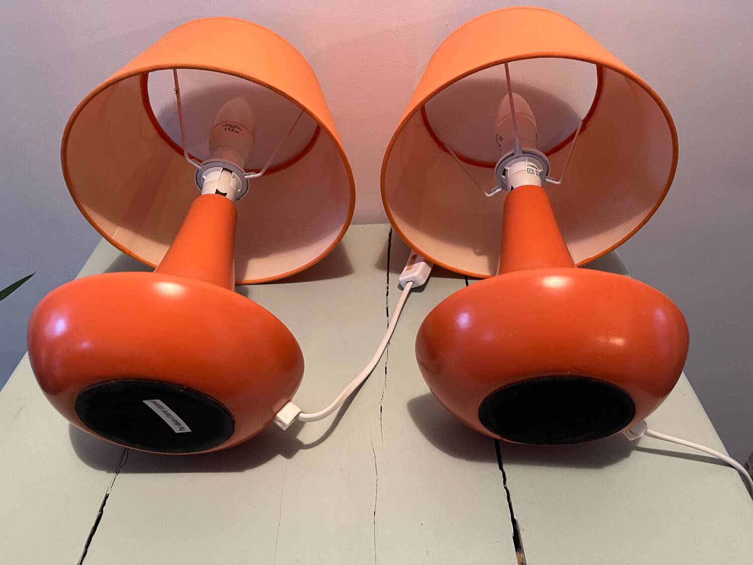 2 lampes de chevet orange, années 70