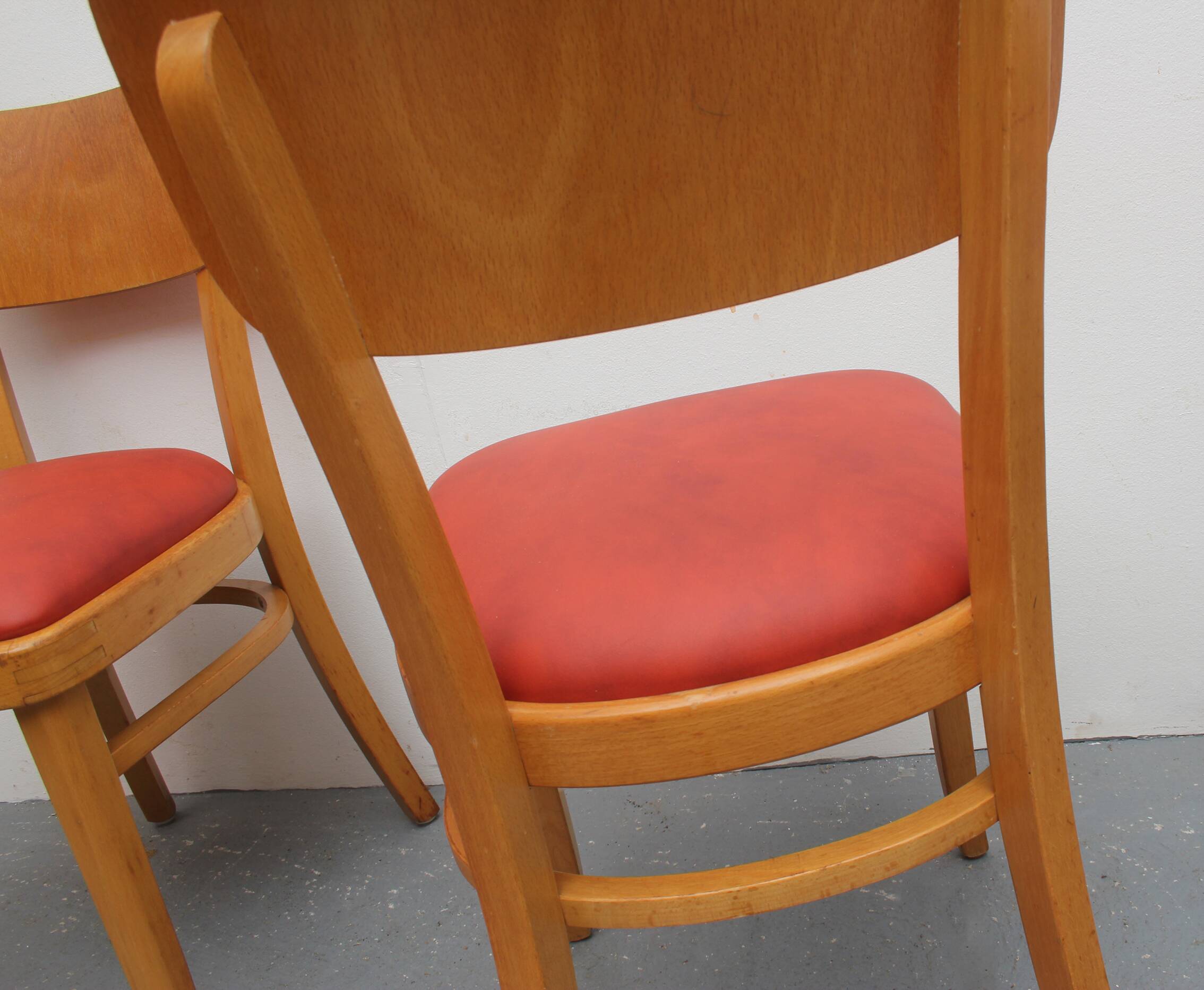 Set of 4 chairs 1950s, beechwood and leatherette