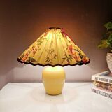 Ceramic lamp with pleated hood in 80s fabric