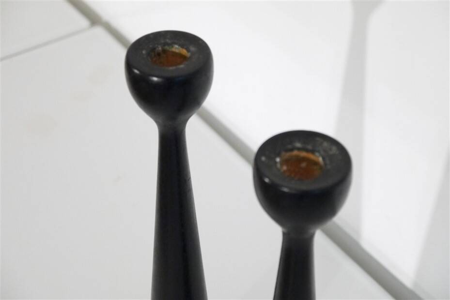 Pair of Scandinavian wooden candlesticks 1960