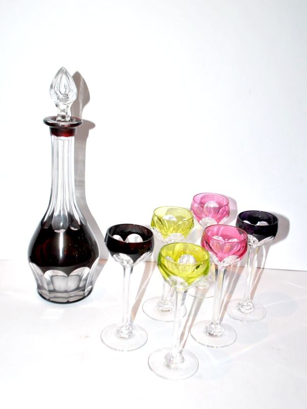 Carafe et 6 verres à liqueur Saint-Louis Bristol Joseph overlay cristal doublé