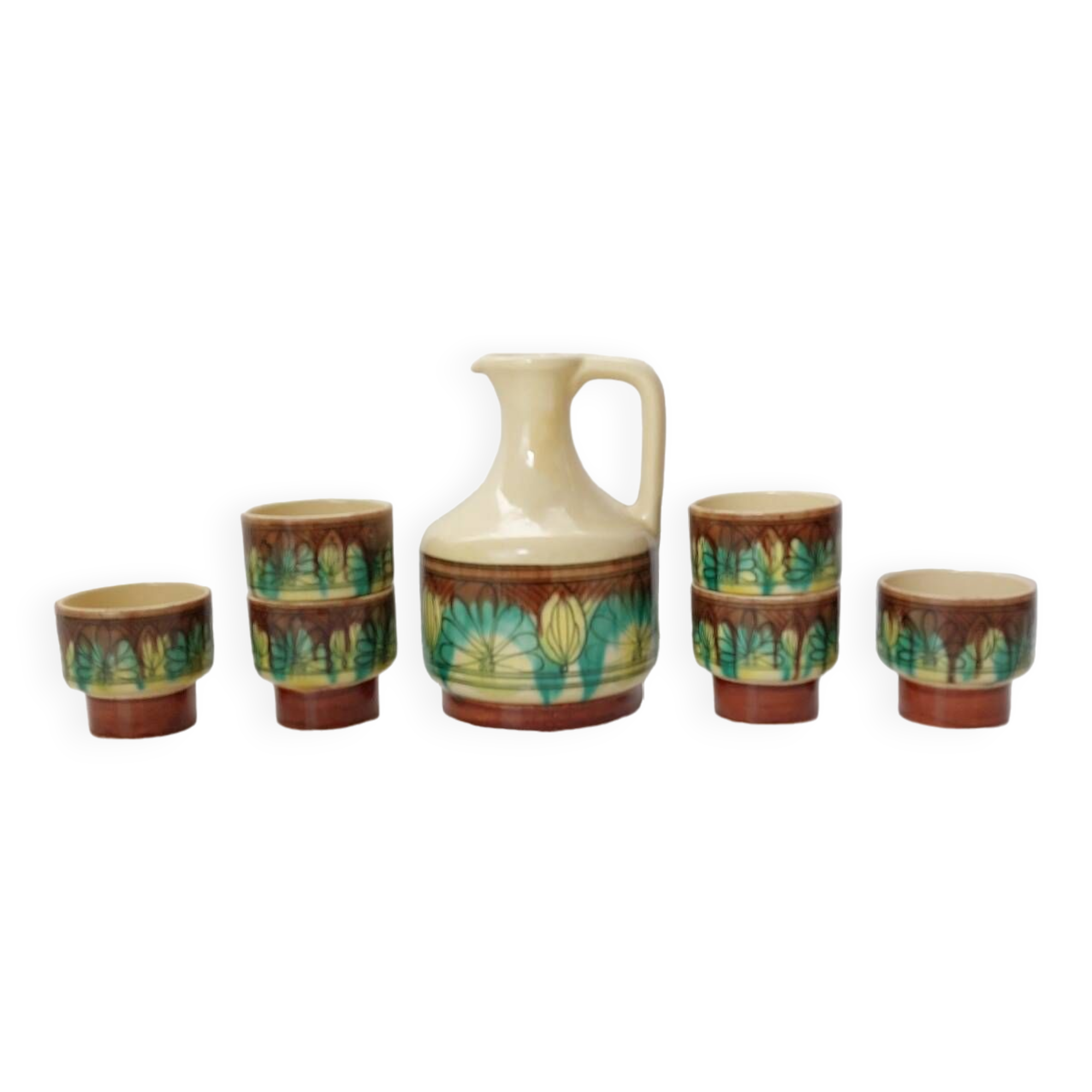 Pitcher service and 6 ceramic cups 1970