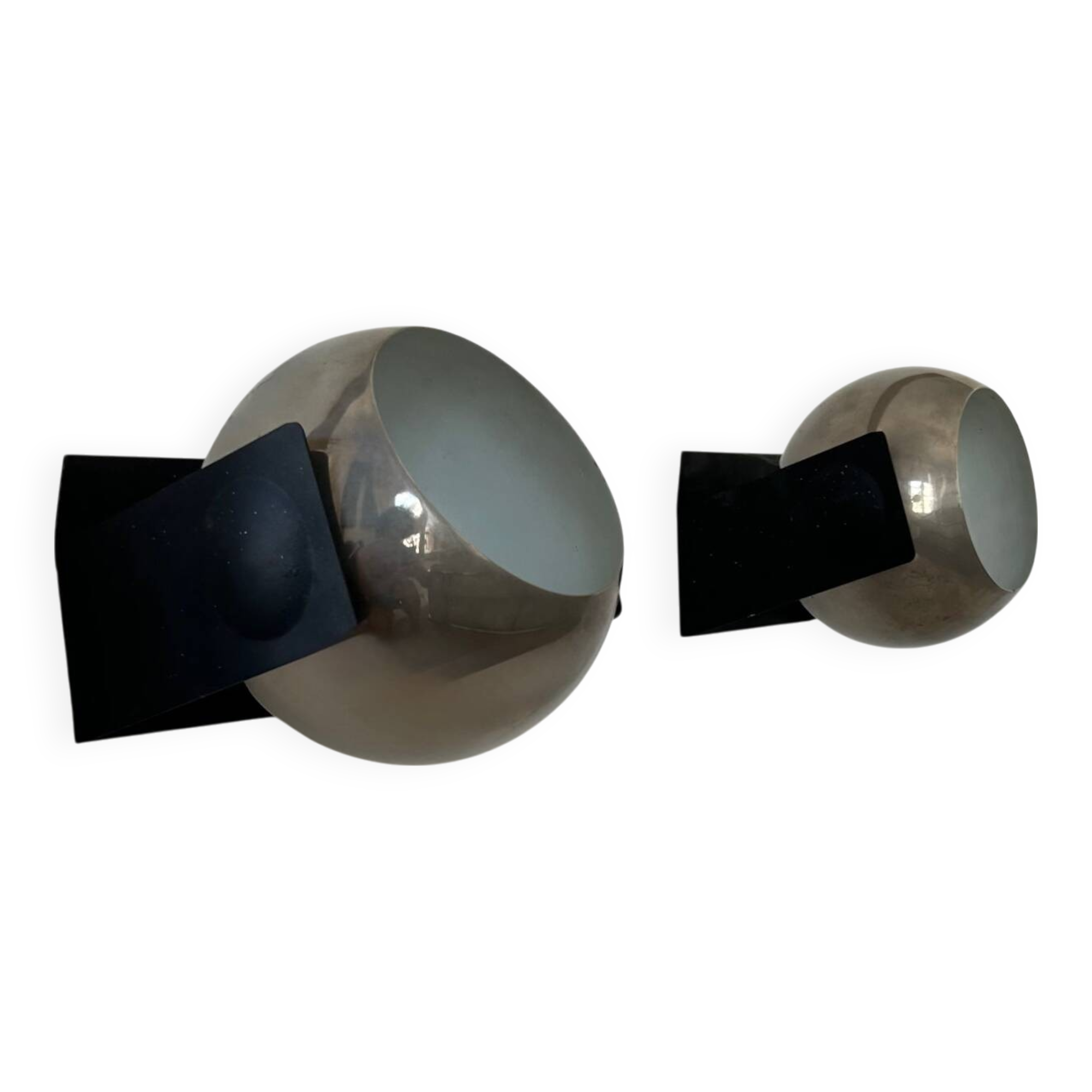 Pair of adjustable wall lights, chrome and matte black metal, France 1970