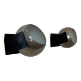 Pair of adjustable wall lights, chrome and matte black metal, France 1970