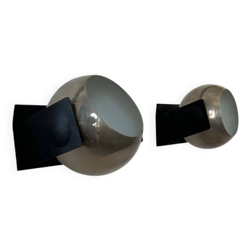 Paire d’appliques orientables, chrome et métal noir mat, France 1970