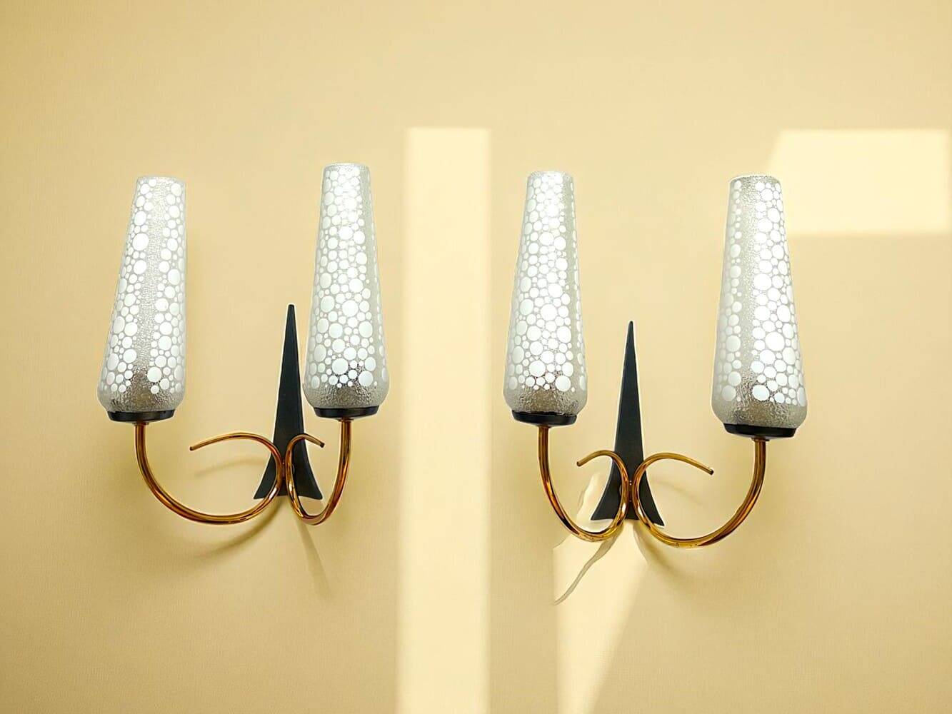 Pair of Mid Century Modern double wall sconce lights
