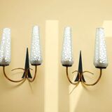 Pair of Mid Century Modern double wall sconce lights