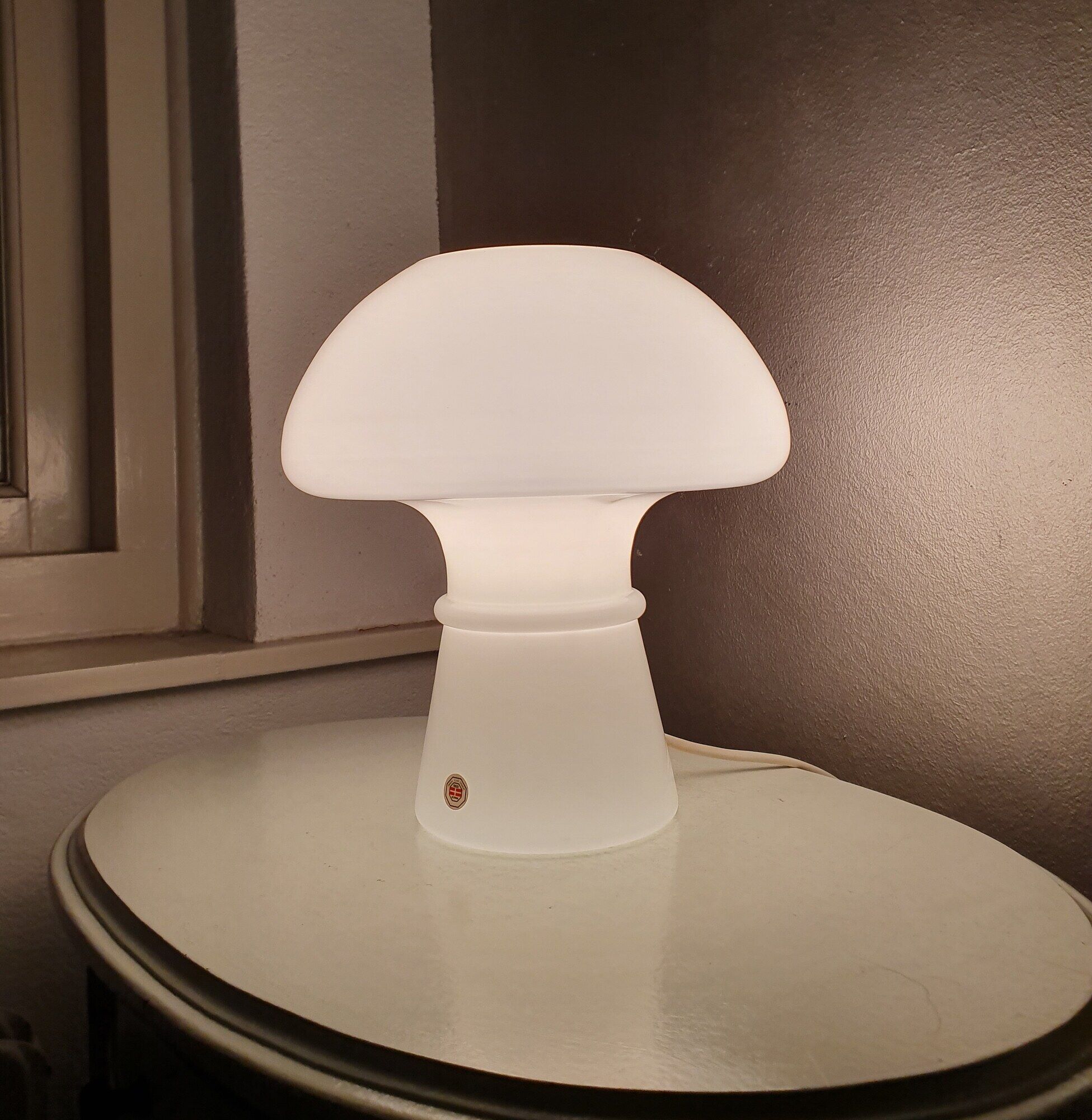 Lampe de table champignon en verre vintage, design danois Odreco, années 80