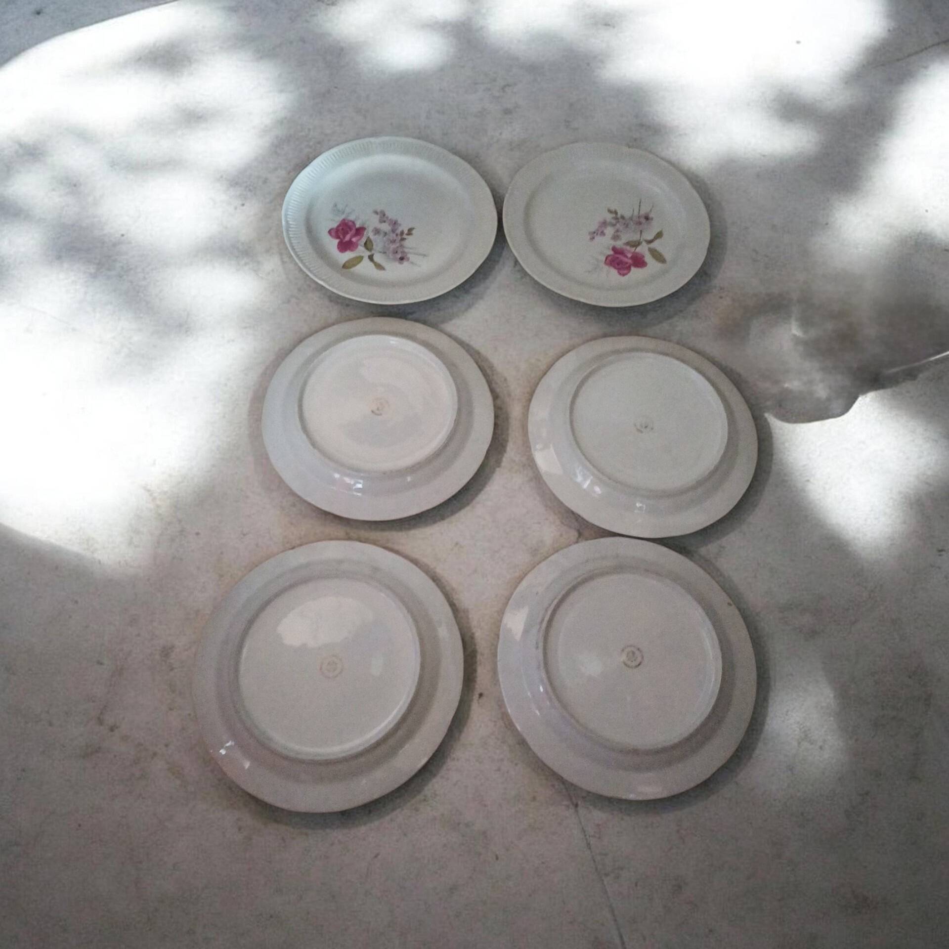 Set of 6 antique flat plates in porcelain from Vierzon - Decor f