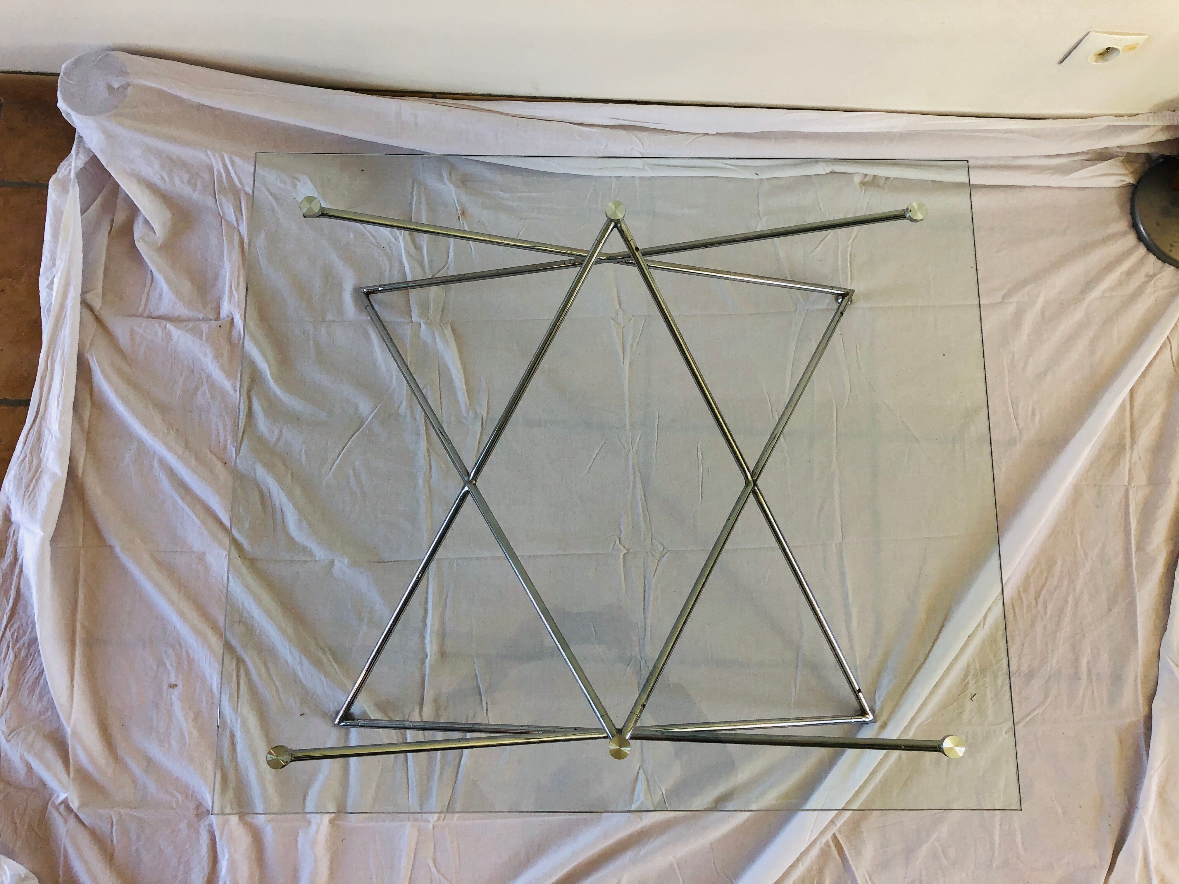 Vintage glass and chrome metal coffee table 1960