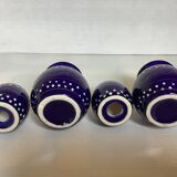 Pair of small enamelled cobalt blue candlesticks and vases