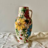 Grand vase vintage en céramique- décor floral peint à la main - Italie
