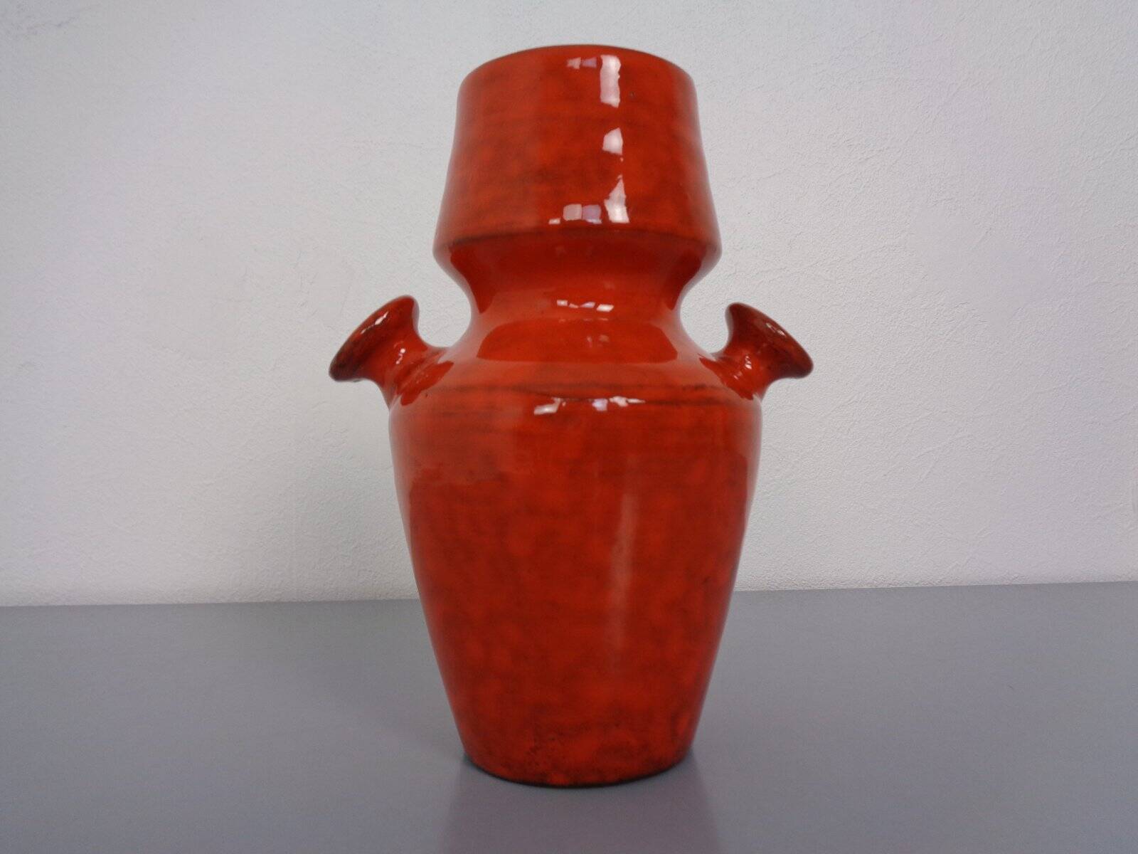 Italian orange ceramic studio vase with handle, 1970s