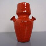 Italian orange ceramic studio vase with handle, 1970s