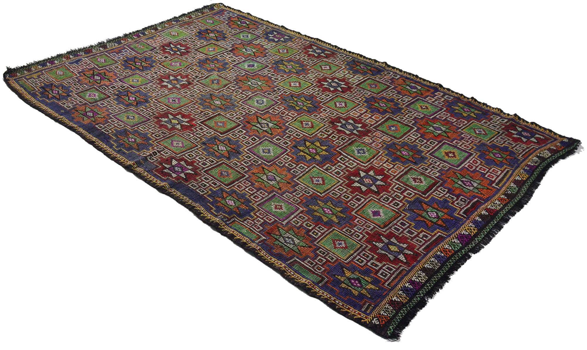 Turkish Kilim Yuruk Vintage 173x284 cm Geometric Green and Blue